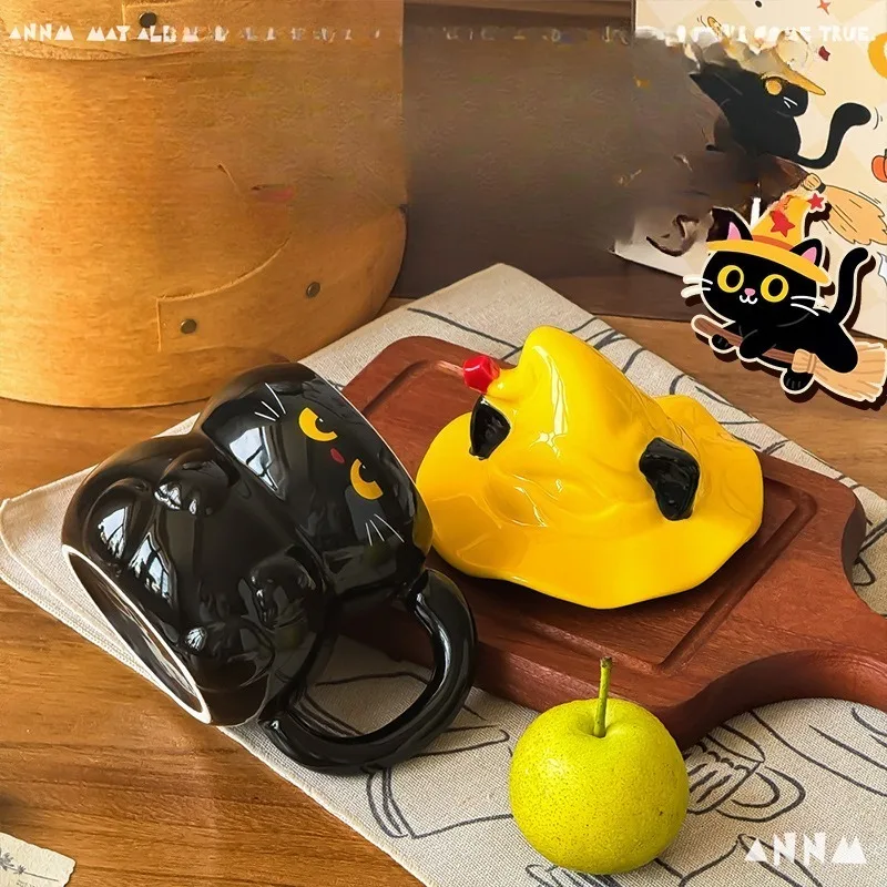 2025 New High-Quality Ghost Cat Ceramic Mug with Lid - Stylish Home Drinking Cup for Women, Practical  Convenient for Daily Use view 3