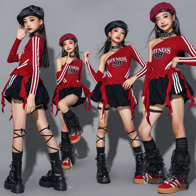 الفتيات الهيب هوب جميل المحاصيل الأعلى نفخة التنانير البضائع السراويل الطفل الشارع الشهير فتاة مجموعة ازياء الاطفال K-pop شارع الرقص الملابس مجموعات #3