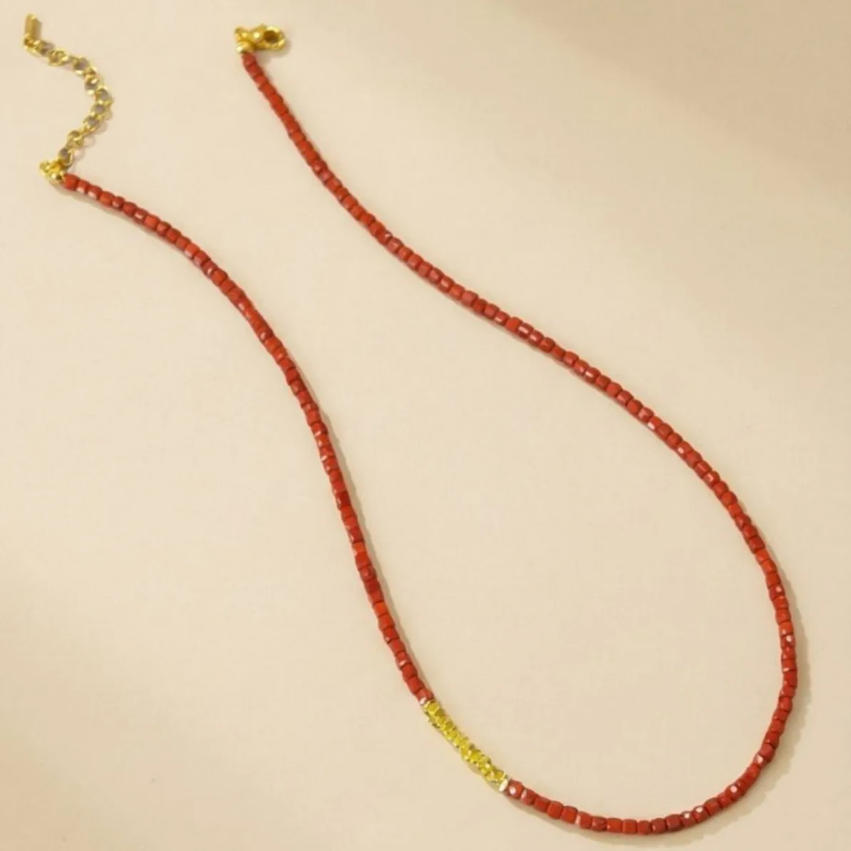 Guochao New Chinese Niche Design Nanhong Agate Corner Cut Square Grain Real Stone Crushed Silver Beaded Simple Necklace Bracelet