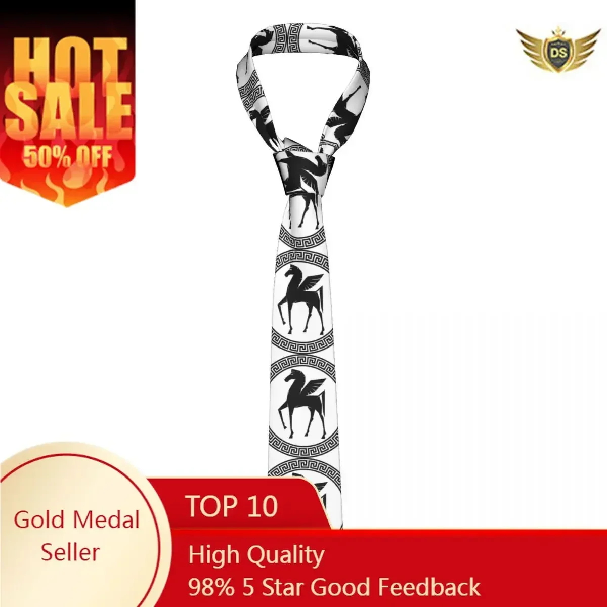 

Mens Tie Classic Skinny Pegasus The Flying Horse With Greek Key Frame Neckties Narrow Collar Slim Casual Tie Accessories Gift