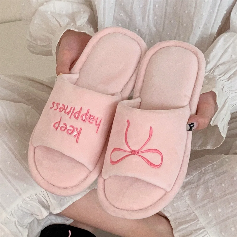 

New women's autumn and winter home indoor flat slippers casual wear slippers comfortable non-slip letter cotton slippers