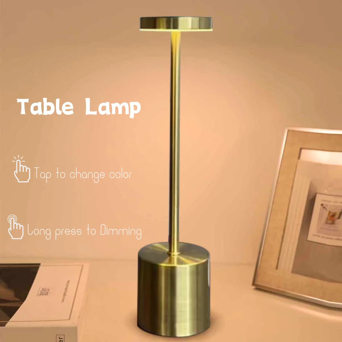 Simple Touch Sensor LED Table Lamp Rechargeable Desk Lamp 3Colors Adjustable Bedside Creative Ambient Light Bar Room Decor Light