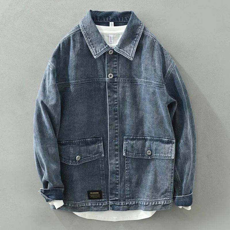 Spring and Autumn New Vintage Denim Jacket Men Fashion 100% Cotton Loose Casual Cargo Classic Large Pockets Men Clothing C8863