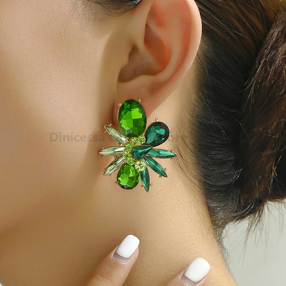 Korean Fashion Shiny Glass Decor Original Stud Earrings For Women Luxury Design Charm Holiday Unusual Wedding Party Jewelry Gift