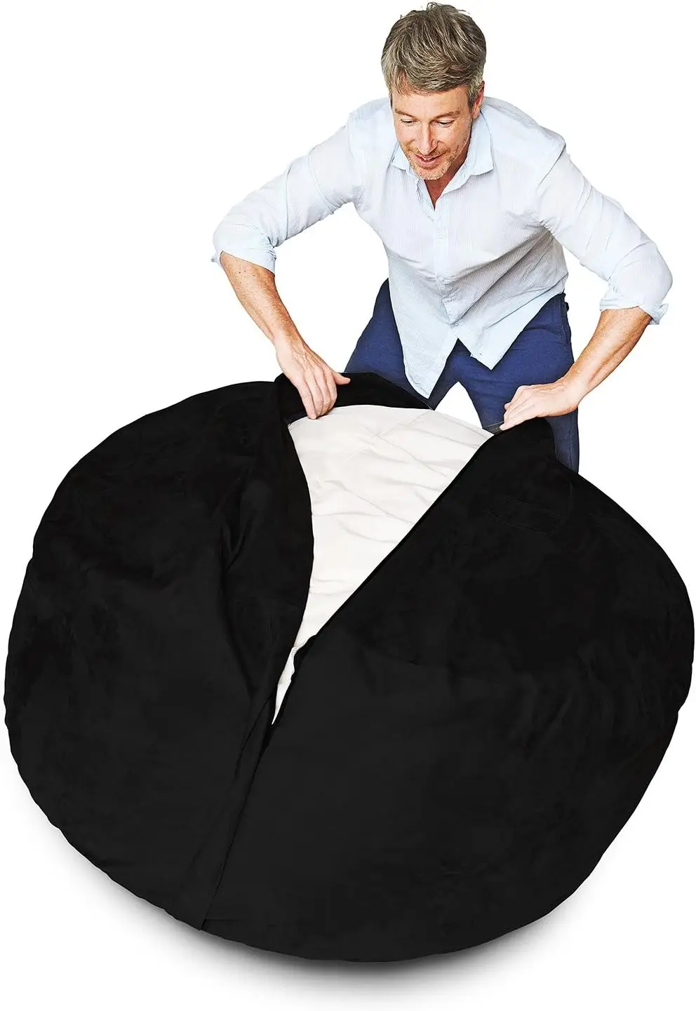 غطاء خارجي فاخر من جلد الغزال الصغير لأكياس الفول قابل للغسل في الغسالة بطول 5 أقدام مع ترصيع في غطاء أسود وترصيع فقط