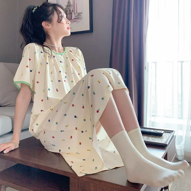 Nightgowns Women Flowers Sweet Home Ladies Summer Cozy Daily All-match Simple Creativity Personality Graceful Charming Casual