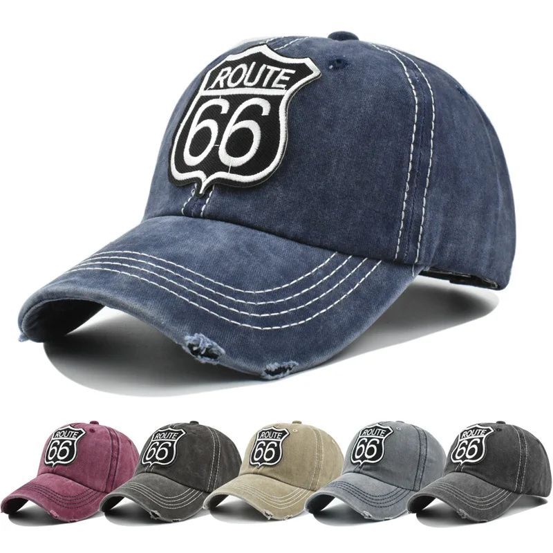 Embroidery Letters ROUTE 66 Baseball Cap Spring Autumn Brand Snapback Fashion Distressed Cotton Hat For Women Men Casquette