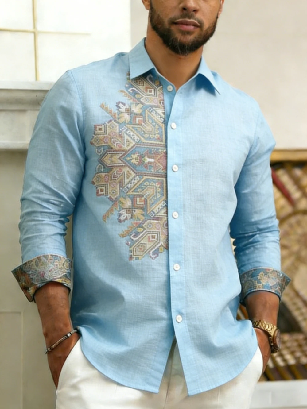 Men's New Long Sleeve Lapel Shirt Ethnic Pattern HD 3D Printed Shirt Hawaiian Casual Social Men's Designer Shirt Fast Shipping
