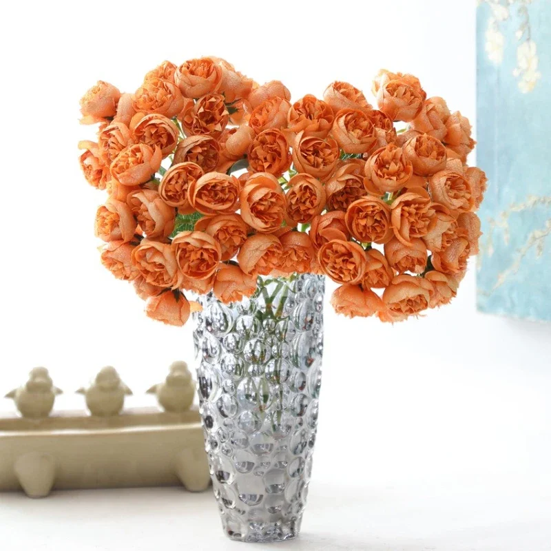 

Artificial 18-heads Christmas Rose Bud Bouquet Pink Flowers Wedding Decoration Simulation Gold Silver Dew Lotus Fake Flower