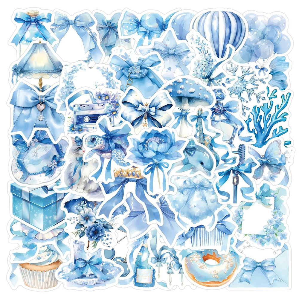 10/30/60pcs Ins Stijl Leuke Blauwe Strik Cartoon Stickers Esthetische Aquarel Graffiti Decals Bagage Notebook telefoon Meisjes Sticker