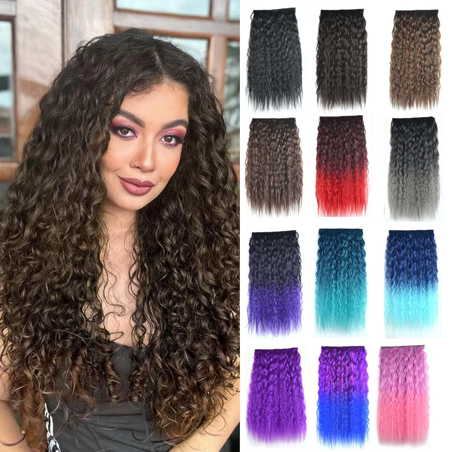 

Premium Synthetic Clip in Hair Extension Curly Ombre Hair 24inch 120g Thick Volume Natural Look for Women Daily Use Drag party