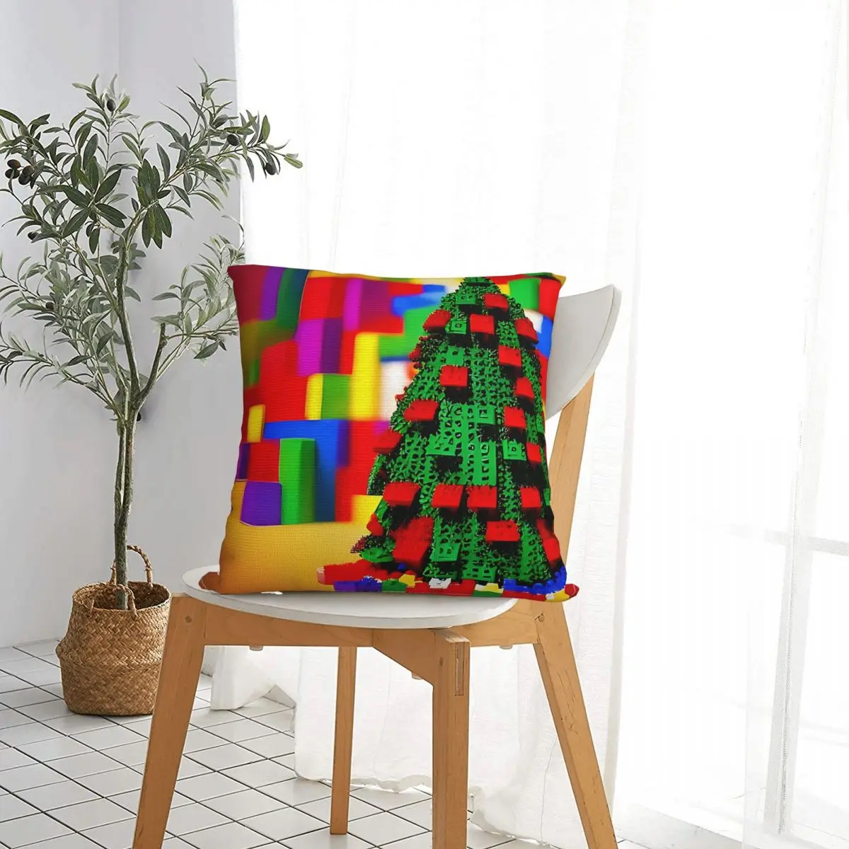 Building Blocks Christmas Tree Square Pillow Case Throw Pillow Creative Cushion Covers