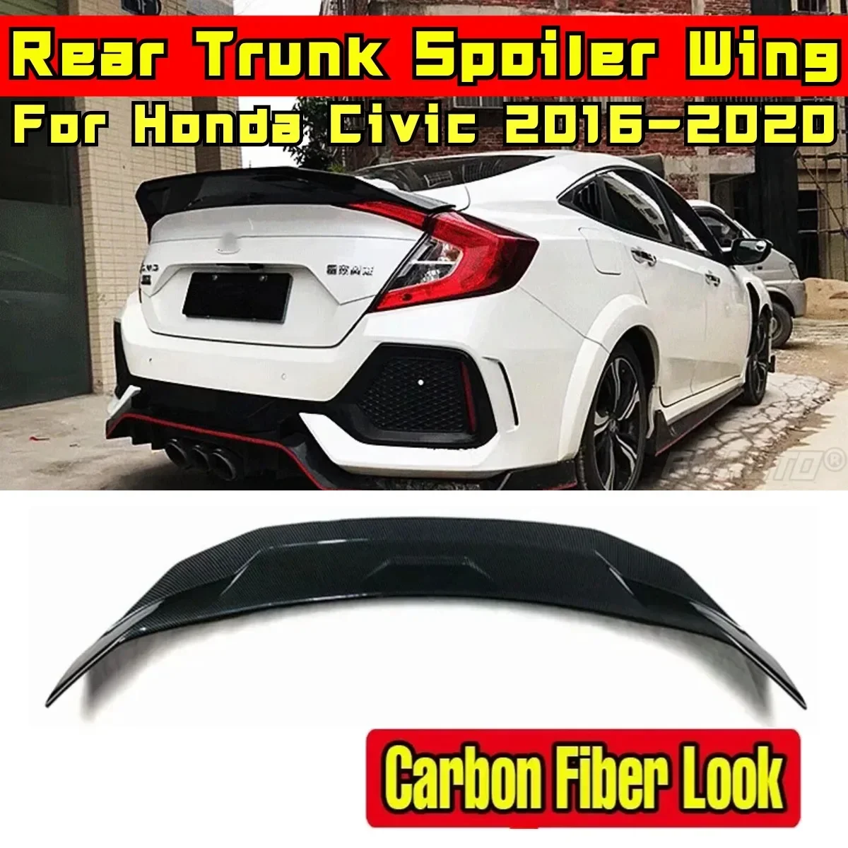 Car Rear Trunk Spoiler Tunning Part ABS Plastic Car Rear Spoiler Wing For 2016 2017 2018 2019 2020 Honda Civic 10th Gen 4 Door