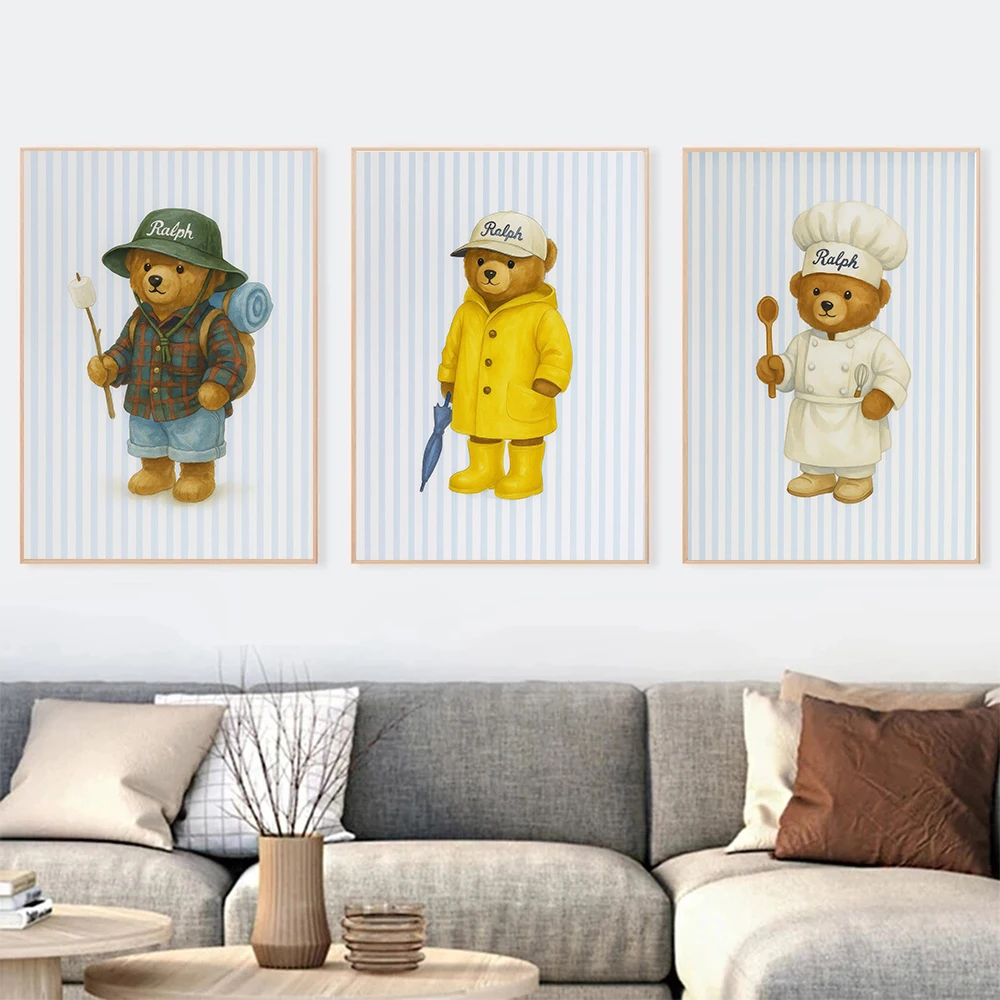 Funny Cartoon Bear Creativity Different Occupations Disguise Painter Poster Canvas Painting Wall Art Picture Children Home Decor