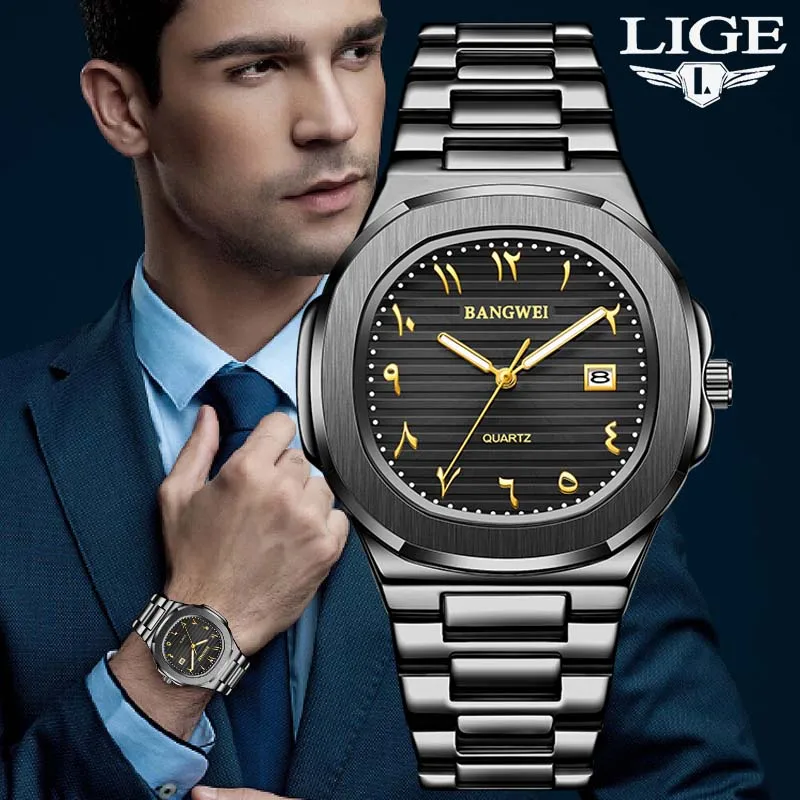 

BANGWEI new Mens watches Stainless Steel Luxury Business Watches male Luminous Waterproof Calendar Quartz watches for men reloj