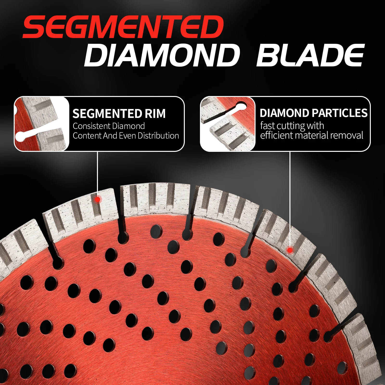 Hoja de sierra de diamante de 300 mm Disco de corte de piedra segmentada Hoja de sierra circular de múltiples orificios para baldosas de piedra, granito, mármol y hormigón