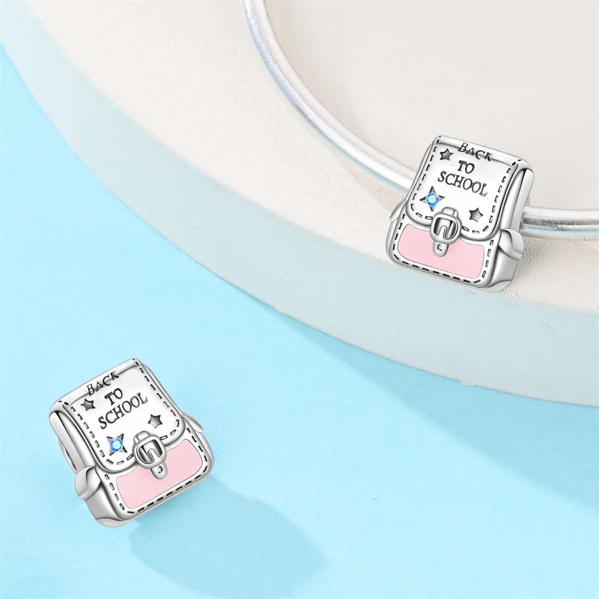 Charms Original 925er Silber vergoldet rosa Rucksack Perlen passen Armband DIY feines Geschenk Frauen zarte Schmuck Zubehör