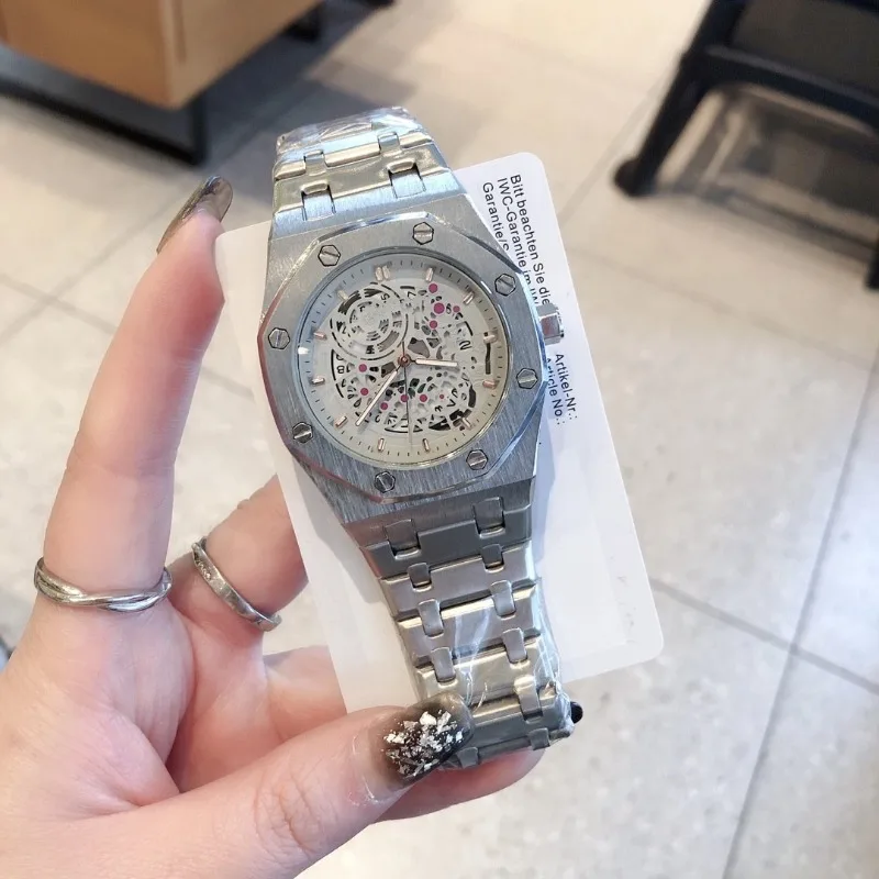 

2025 мужские автоматические механические часы с шестигранным скелетом из нержавеющей стали, водонепроницаемые, 100 м, светящиеся, деловые, повседневные