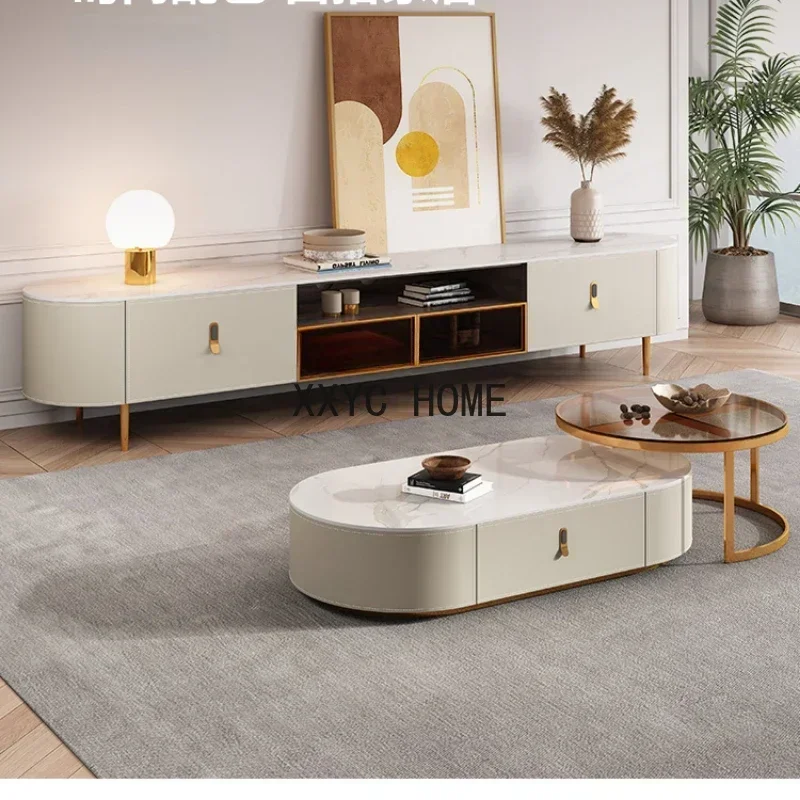 

Tea Table Small Apartment TV Cabinet Unit Stone Plate Telescopic Tea Table