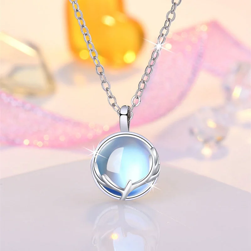 Cao Cấp S925 Bạc Xương Đòn Dây Chuyền Nữ Trang Sức Thời Trang Mặt Đá Mặt Trăng Thiên Nai Sừng Tấm Mặt Dây Chuyền Đẹp, Mặt Dây Chuyền Nam Nữ Ánh Sáng Cao Cấp Bé Gái Tặng