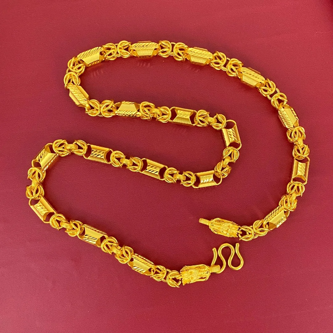 

10mm Taiwan style double faucet phantom necklace for men 24K real gold faucet domineering 9999 pure gold necklace