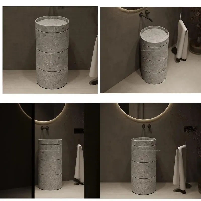 Modern Panda Gray Marble Base Sink Natural Stone Hand Washbasin Independent Countertop Basin for Bathroom Vanity