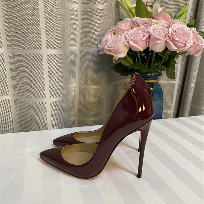 Classic Claret 12cm High Heels Shoes Woman Pumps 10cm Tacones Pointed Toe Stilettos Sexy Wedding Party Shoes QKOU006 ROVICIYA