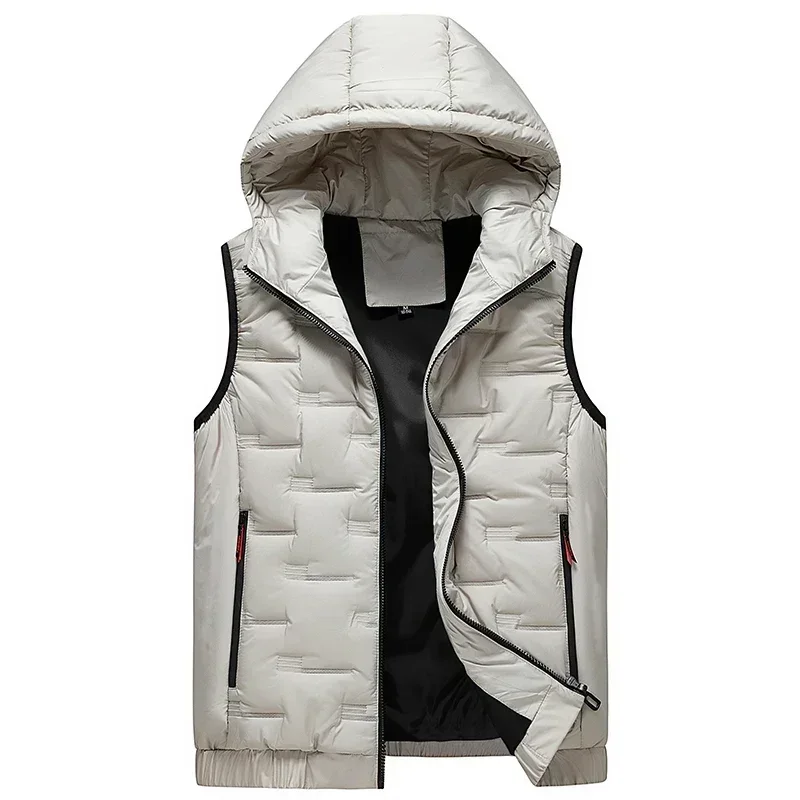 M-8XL Winter Hooded Vest Men Pleated Solid Padded Vest Windproof Warm Sleeveless Jacket Homme Casual Waistcoat Thicken Parkas