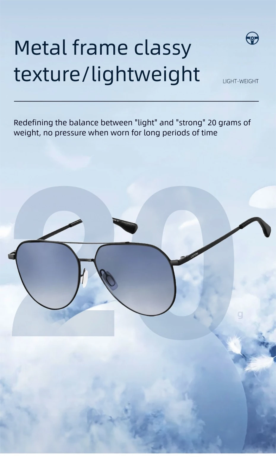 CAPONI Pilot Polarisierte Männer Schwarz Sonnenbrille Doppel Brücke Outdoor Fahren Sonnenbrille UV400 Original Design Schwarz Shades CP35713 – Detail 8