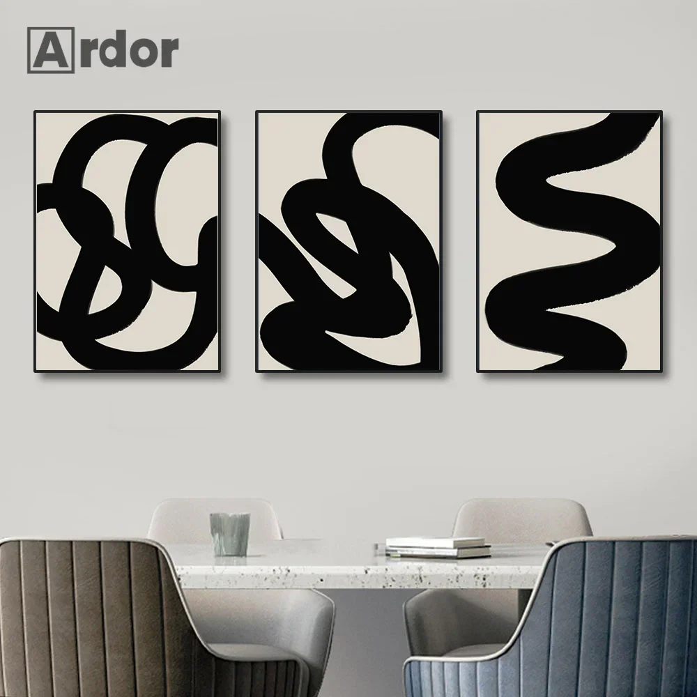 

Modern Beige Black Lines Poster Abstract Canvas Painting Minimalist Art Prints Nordic Wall Art Pictures Living Room Home Decor