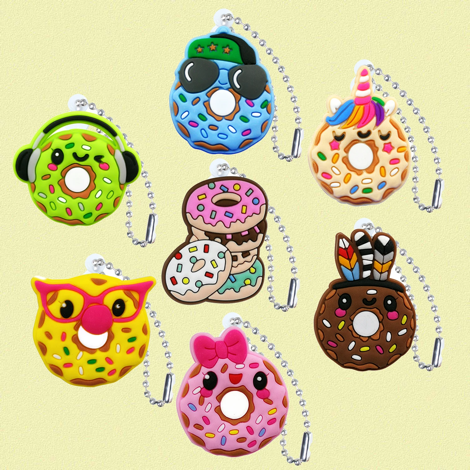 1/7PCS Funny Donuts PVC Keychain for Women Kids Unicorn  Key Ring Accessories Cute Donuts Key Chain Fit Handbag