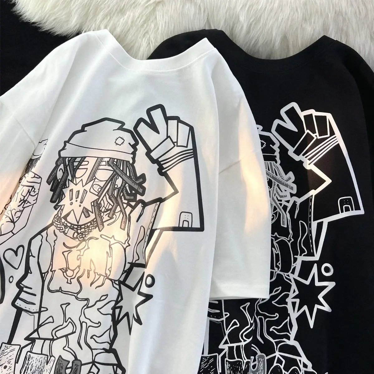 New Hip Hop Graffiti Comics Boy Anime T Shirts Men Cool Streetwear Graphic Tee Loose Oversized Cotton Tops Summer Kawaii Clothes