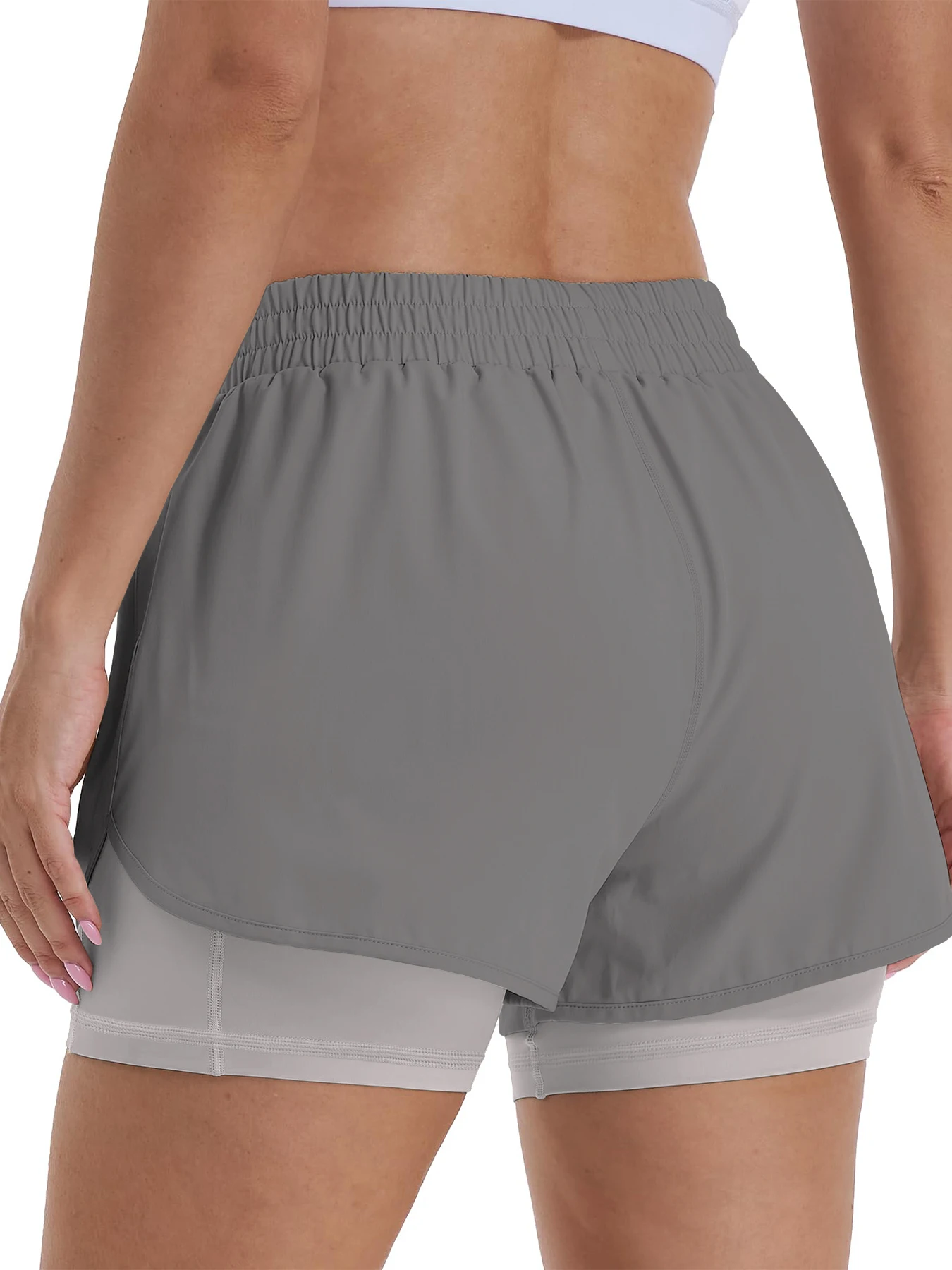 2-in-1 Freizeit-Sportshorts für Damen, Laufshorts, Sportshorts mit hoher Taille und gefütterten Reißverschlusstaschen – Detail 15