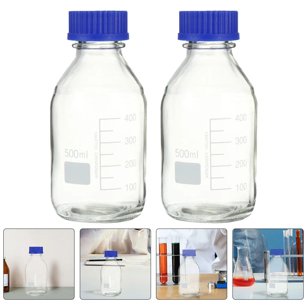 2Pcs Reagent Bottle Glass Reagent Bottle with Calibration for Laboratory Sample Sealing Storage Medicine Chemical