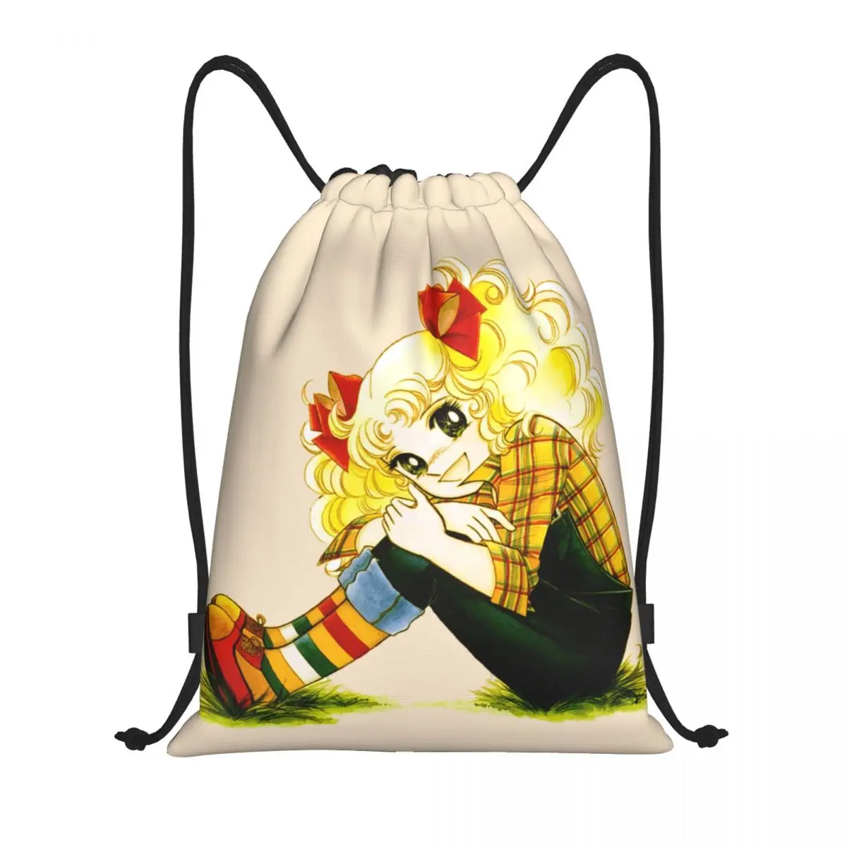 Mochila con cordón para hombre y mujer, saco deportivo plegable con dibujos animados de Anime, Manga, para ir de compras