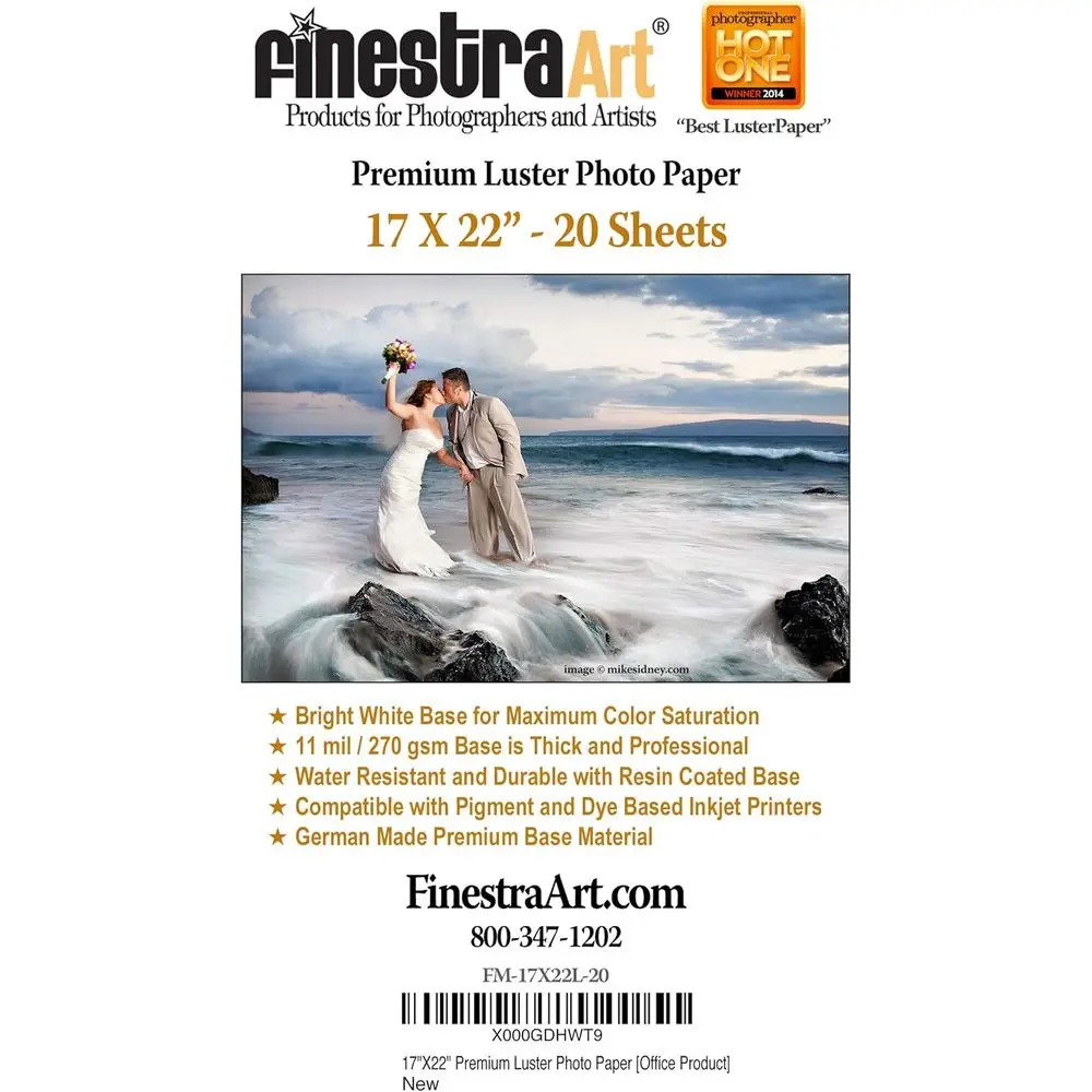 

20-Sheet 17x22 High-Quality Luster Photo Paper for Inkjet Printers