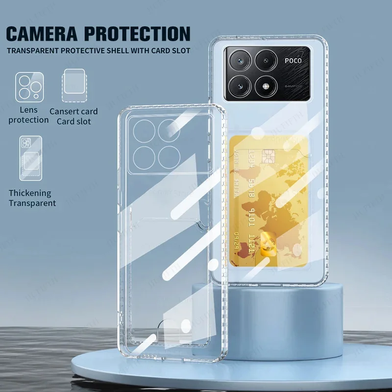 

Clear Slot Card Holder Wallet Phone Cases For Xiaomi Poco X6 X 6 X6Pro Little X7 Pro X7Pro 5G Camera Protection Shockproof Cover