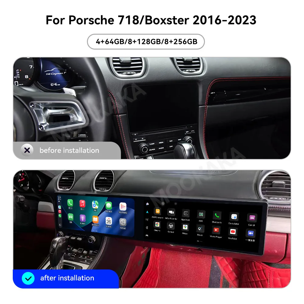 Android 14 Dual 12.3 Inch Screen For Porsche 718 Boxster 2016‑2023 Car Stereo Radio Multimedia Player GPS Navigation CarPlay DSP