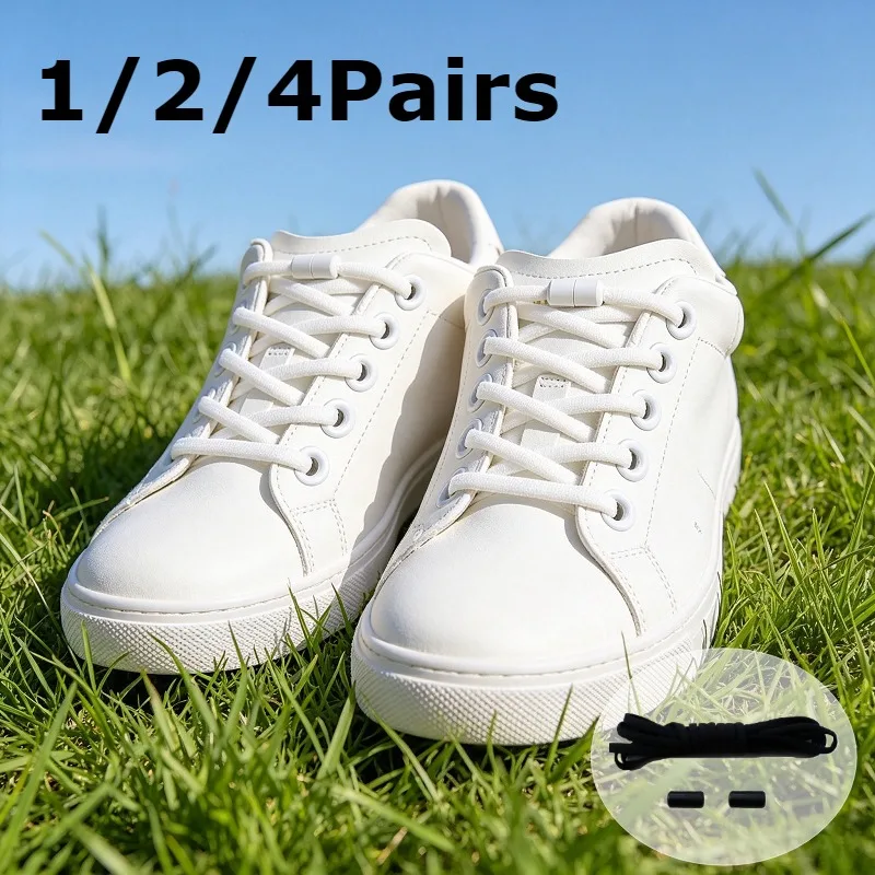 1 2 4 Pairs Elastic No Tie Shoelaces Semicircle Quick Lazy Metal Lock Laces for Kids Adult Sneakers Running Shoes