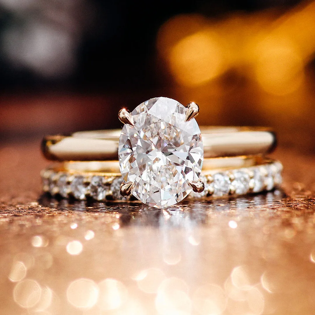 

Provence 14K/18K yellow gold wedding ring set IGI certified 1.5CT oval lab diamond engagement rings stacking 3/4 eternity band
