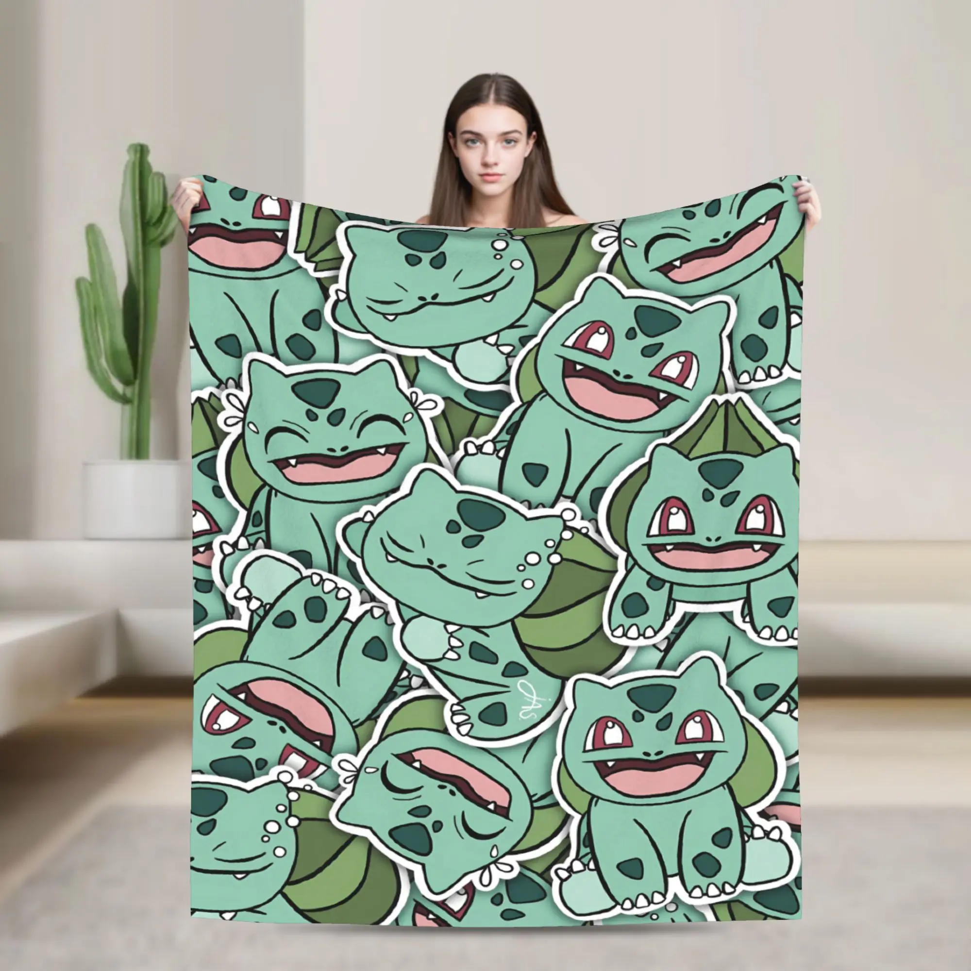 Пледы с рисунком Bulbasaur Sketch Cartoon, теплые, мягкие, удобные, плюшевые пледы для студентов, фланелевое покрывало для спальни, покрывало на кровать