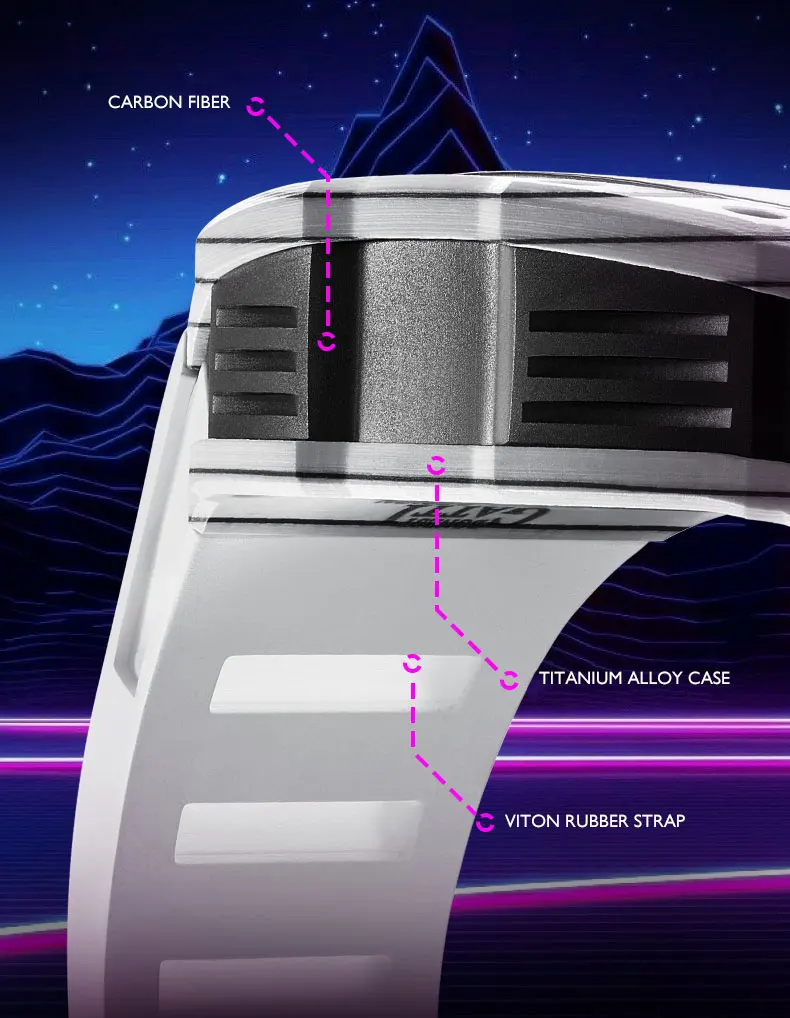 BONEST GATTI Men Automatic Watch 44*52mm Carbon Fiber Case Tonneau Mechanical Wristwatch Waterproof Sapphire Lume Skeleton Dial