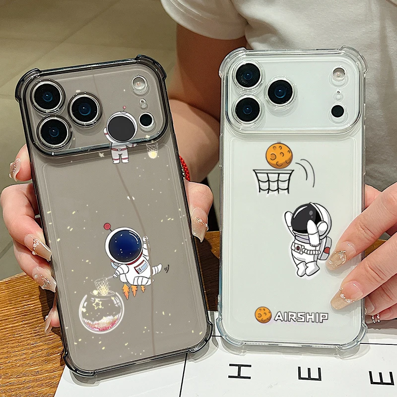 Luftschiff-Astronauten-Handyhülle für iPhone Air 17 Pro Max 16 15 Pro Max 14 13 12 Pro 11, stoßfeste, weiche Silikon-transparente Abdeckung