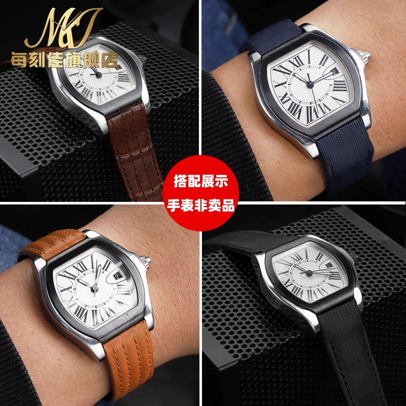 까르띠에 로드스터 W6206018 W6206017용 19mm 20mm 퀵 릴리스 가죽 스트랩 |   접이식 버클이 있는 정품 송아지 가죽 밴드