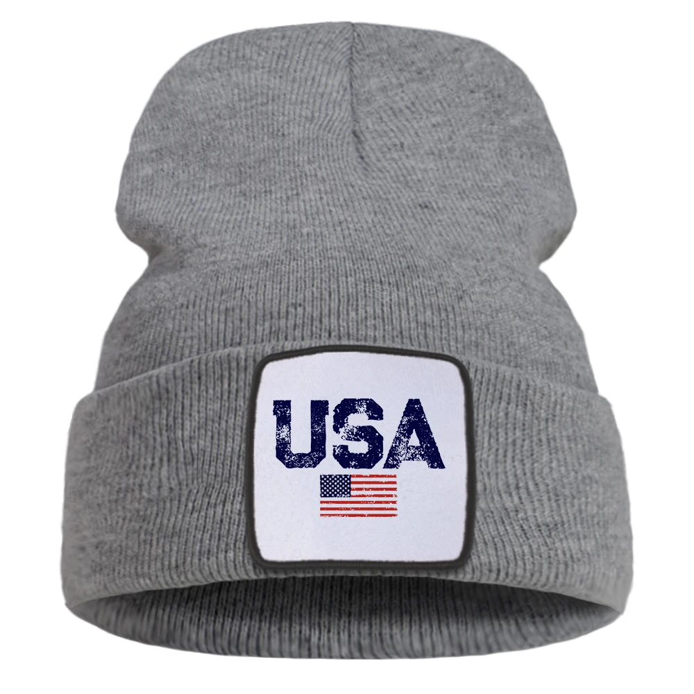 Usa Letters American Flag Stars And Stripes Prints Mens Hat Vintage Hip Hop Knitted Caps Street Fashion Balaclava Female Bonnet