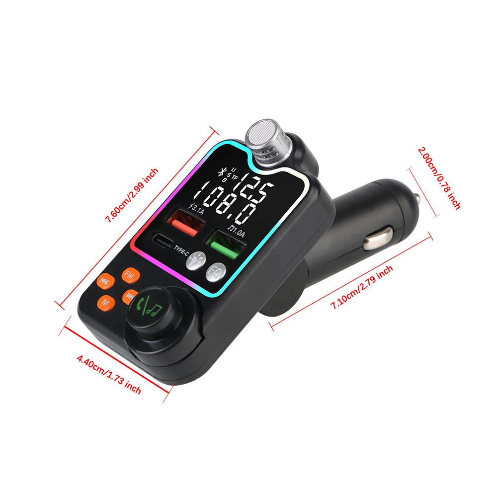 FM المغير اللاسلكي 5.0 مشغل MP3 يدوي سيارة عدة سيارة استقبال الموسيقى نوع C المزدوج USB شاحن سيارة FM الارسال