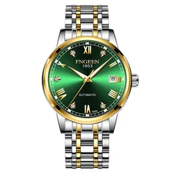 FNGEEN Top Brand Luxury Fashion Green orologio meccanico per uomo in acciaio inossidabile impermeabile Sport calendario automatico orologi da uomo