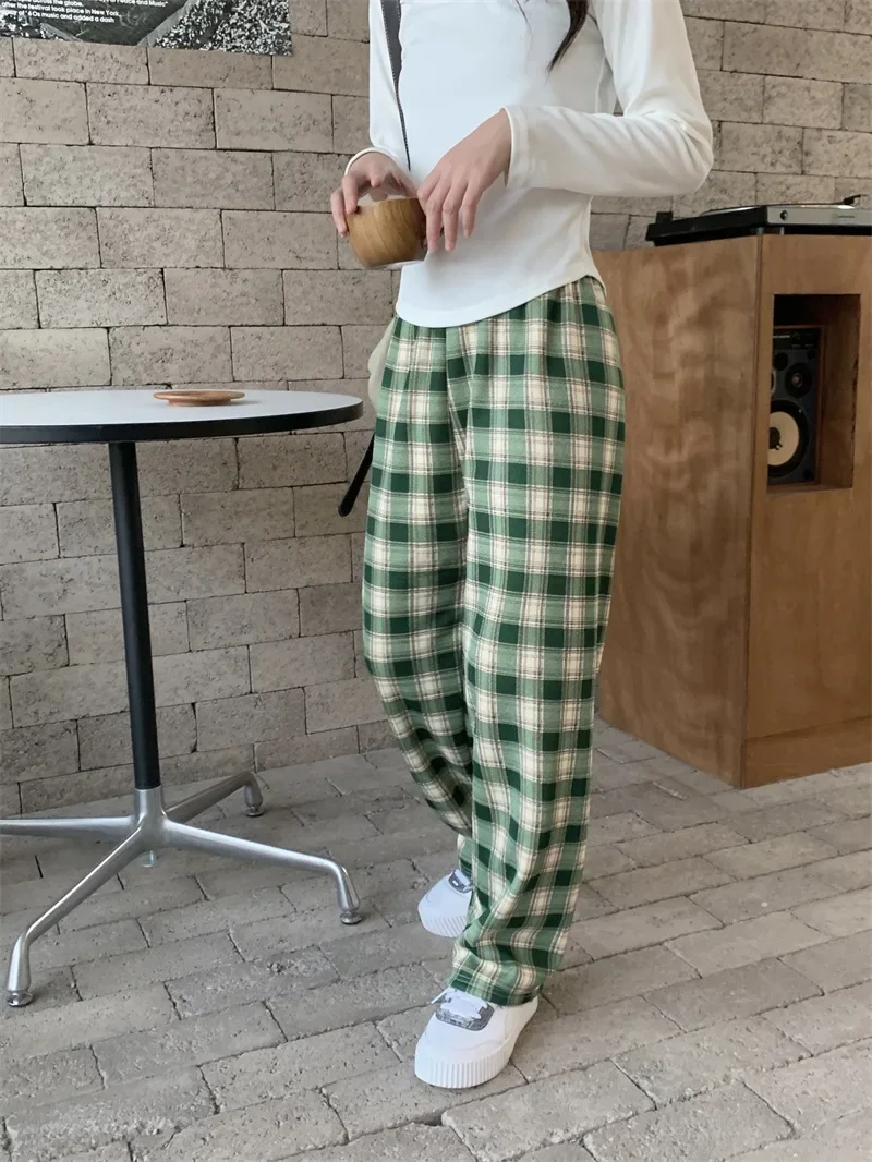 Hochgeschnittene Karierte Weite Hose für Damen Fleece-Gefüttert Verdickt Warm Locker Sitzend Winter Lounge-Hose Lässiger Komfort – Detail 18
