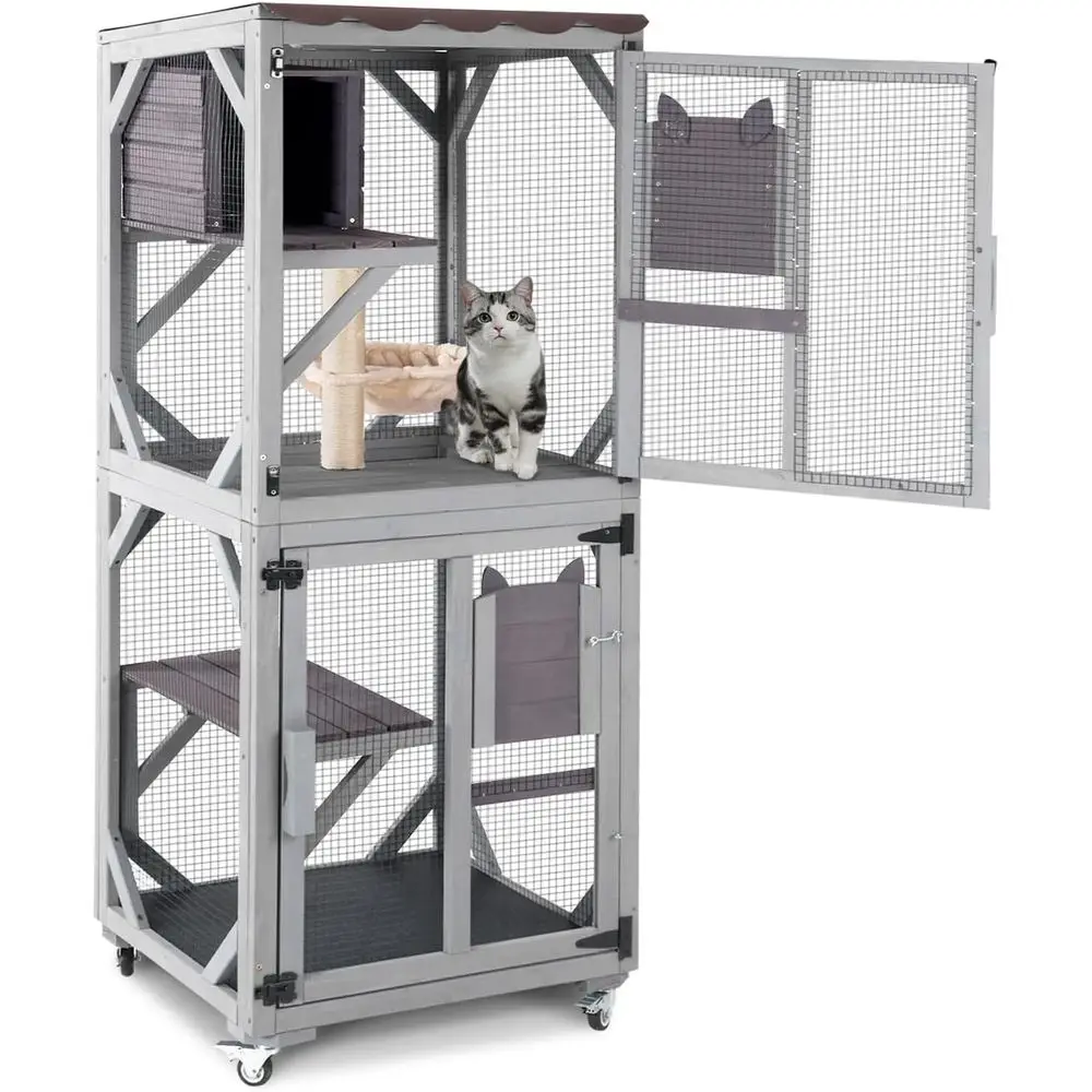 

Большой кошачий шкаф на колесах, ящик для отдыха, сизалевая стойка, корзина, домашний кошачий домик для окна, патио, сада - 62,8 ч