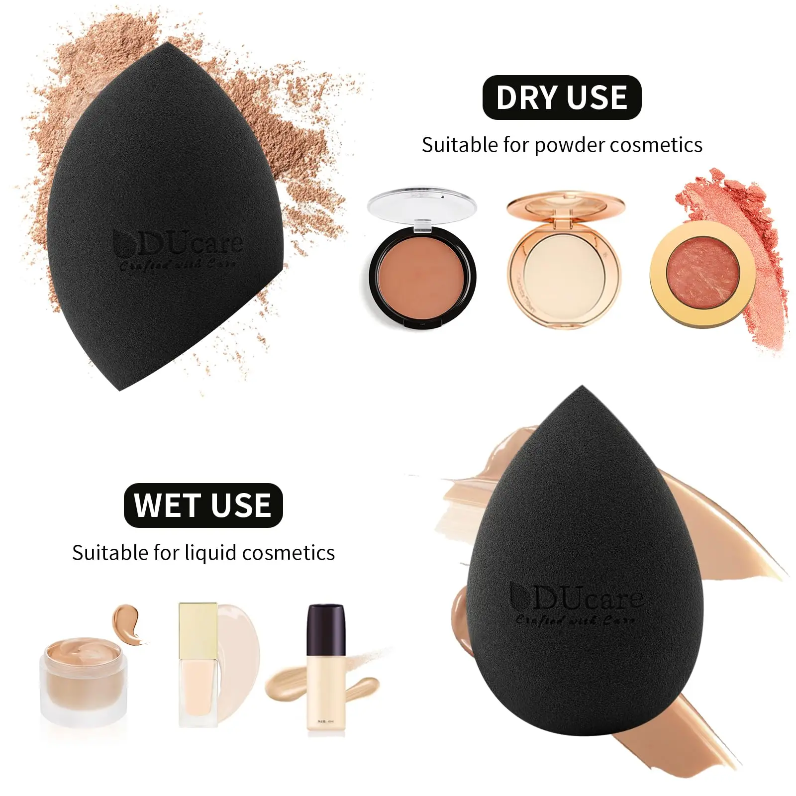 DUcare Kabuki Brocha de base para maquillaje líquido Brocha de maquillaje facial de parte superior plana grande con 4 esponjas suaves de maquillaje Herramientas cosméticas